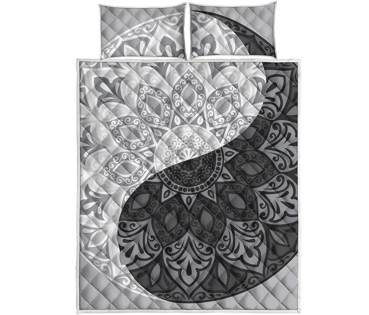 Black And White Yin Yang Mandala Print Quilt Bed Set