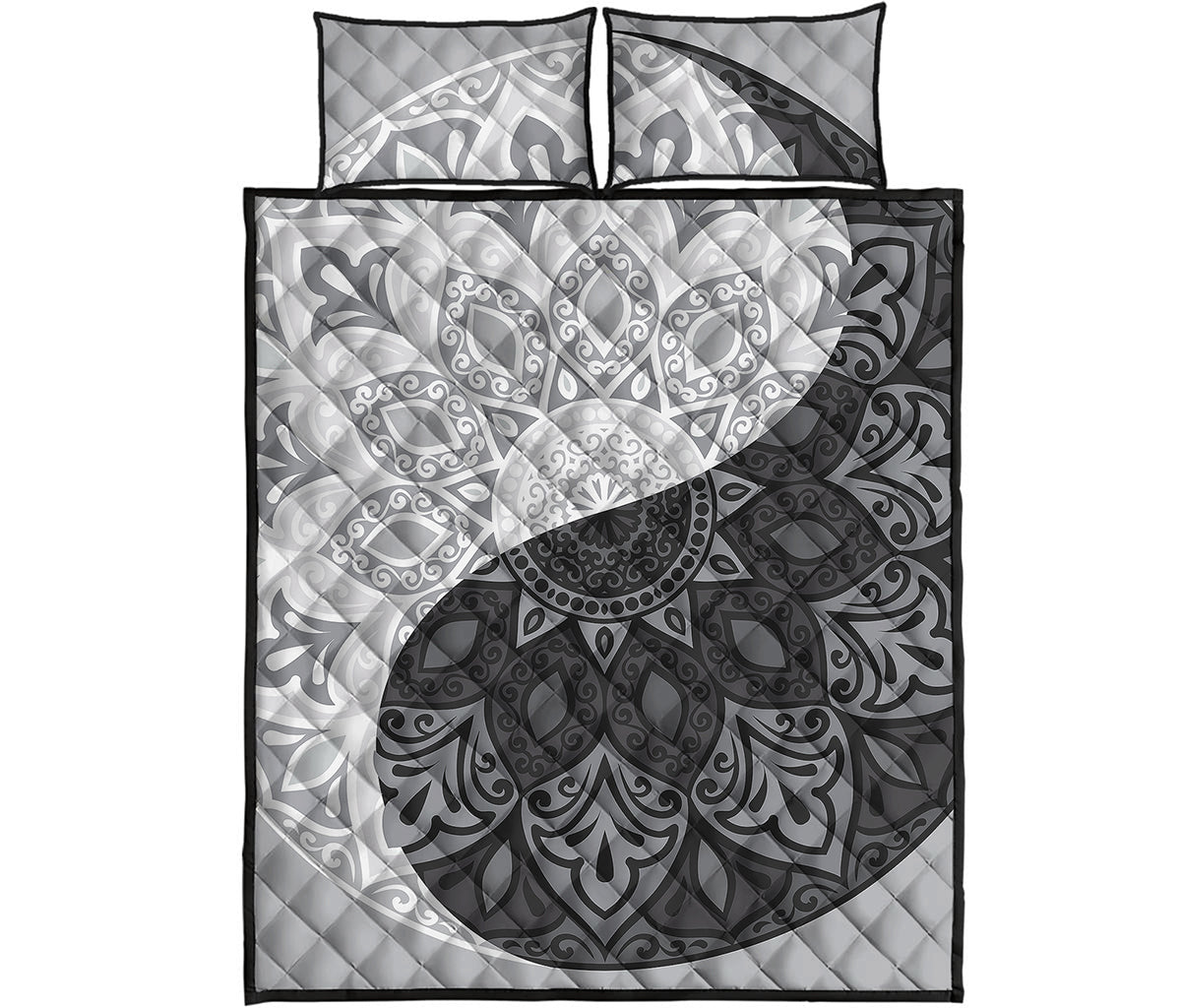 Black And White Yin Yang Mandala Print Quilt Bed Set