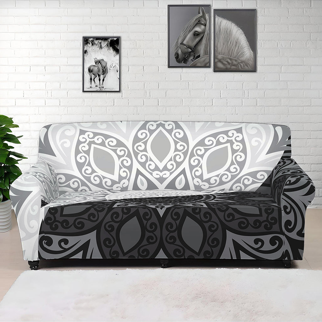 Black And White Yin Yang Mandala Print Sofa Cover