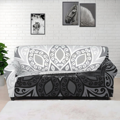 Black And White Yin Yang Mandala Print Sofa Cover