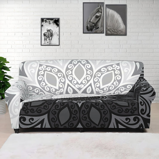Black And White Yin Yang Mandala Print Sofa Cover