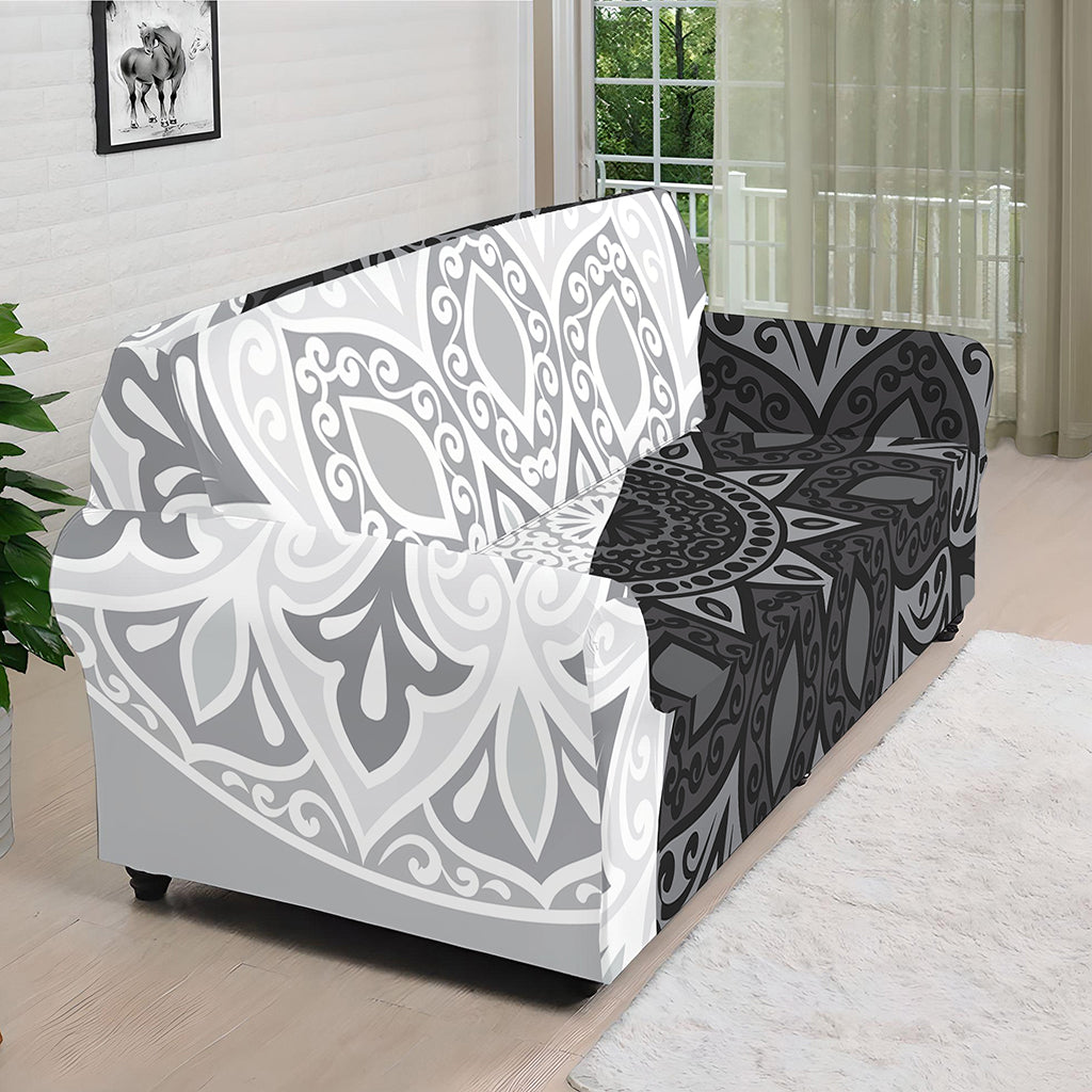 Black And White Yin Yang Mandala Print Sofa Cover