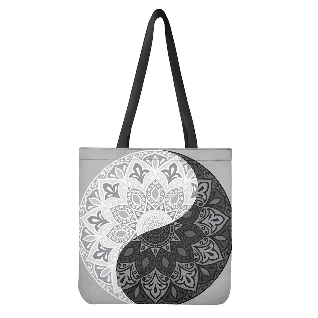 Black And White Yin Yang Mandala Print Tote Bag