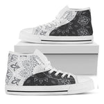 Black And White Yin Yang Mandala Print White High Top Shoes