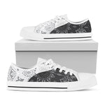 Black And White Yin Yang Mandala Print White Low Top Shoes