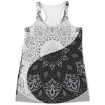 Black And White Yin Yang Mandala Print Women's Racerback Tank Top