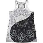 Black And White Yin Yang Mandala Print Women's Racerback Tank Top