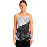Black And White Yin Yang Mandala Print Women's Racerback Tank Top