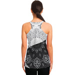 Black And White Yin Yang Mandala Print Women's Racerback Tank Top