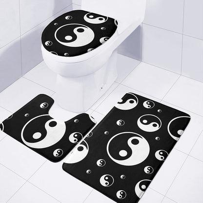 Black And White Yin Yang Pattern Print 3 Piece Bath Mat Set