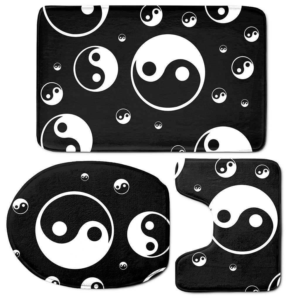 Black And White Yin Yang Pattern Print 3 Piece Bath Mat Set