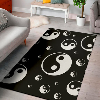 Black And White Yin Yang Pattern Print Area Rug