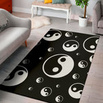 Black And White Yin Yang Pattern Print Area Rug