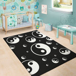 Black And White Yin Yang Pattern Print Area Rug