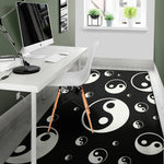Black And White Yin Yang Pattern Print Area Rug