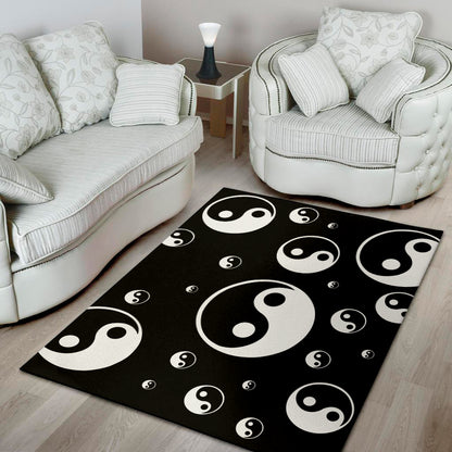 Black And White Yin Yang Pattern Print Area Rug