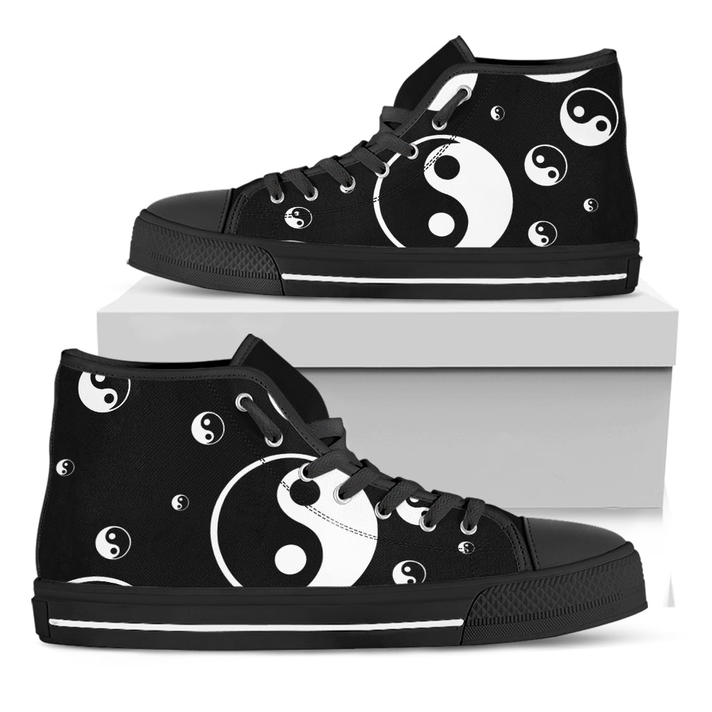 Black And White Yin Yang Pattern Print Black High Top Shoes