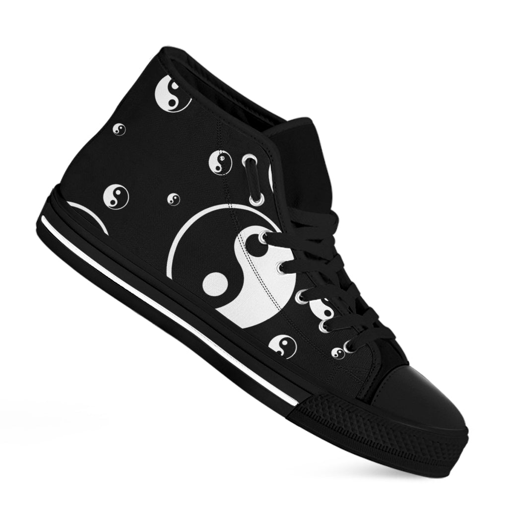 Black And White Yin Yang Pattern Print Black High Top Shoes