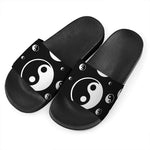 Black And White Yin Yang Pattern Print Black Slide Sandals