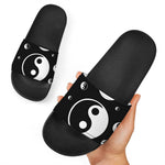 Black And White Yin Yang Pattern Print Black Slide Sandals
