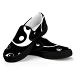 Black And White Yin Yang Pattern Print Black Slip On Shoes