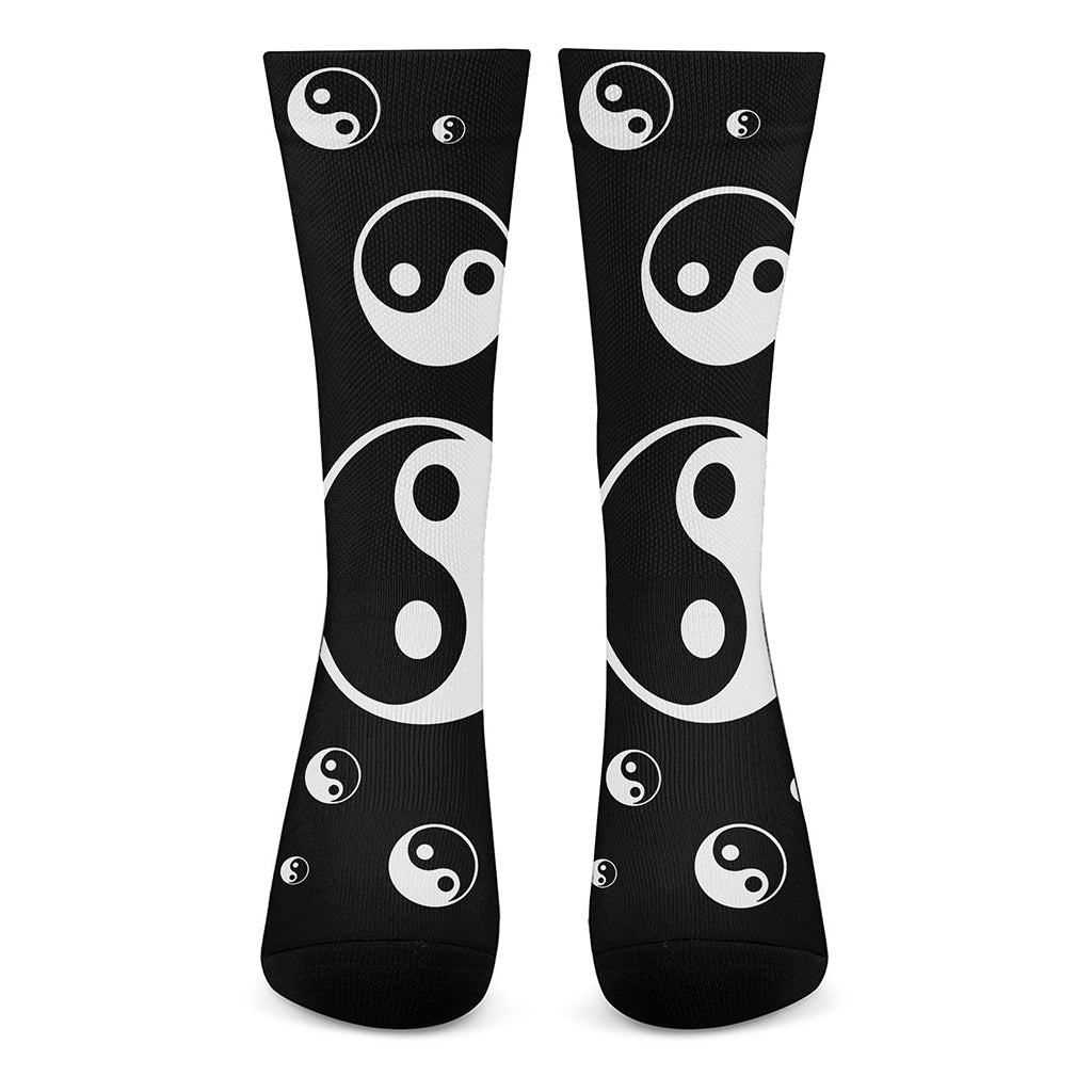 Black And White Yin Yang Pattern Print Crew Socks