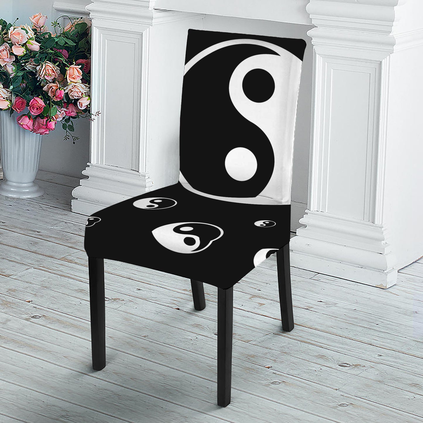 Black And White Yin Yang Pattern Print Dining Chair Slipcover