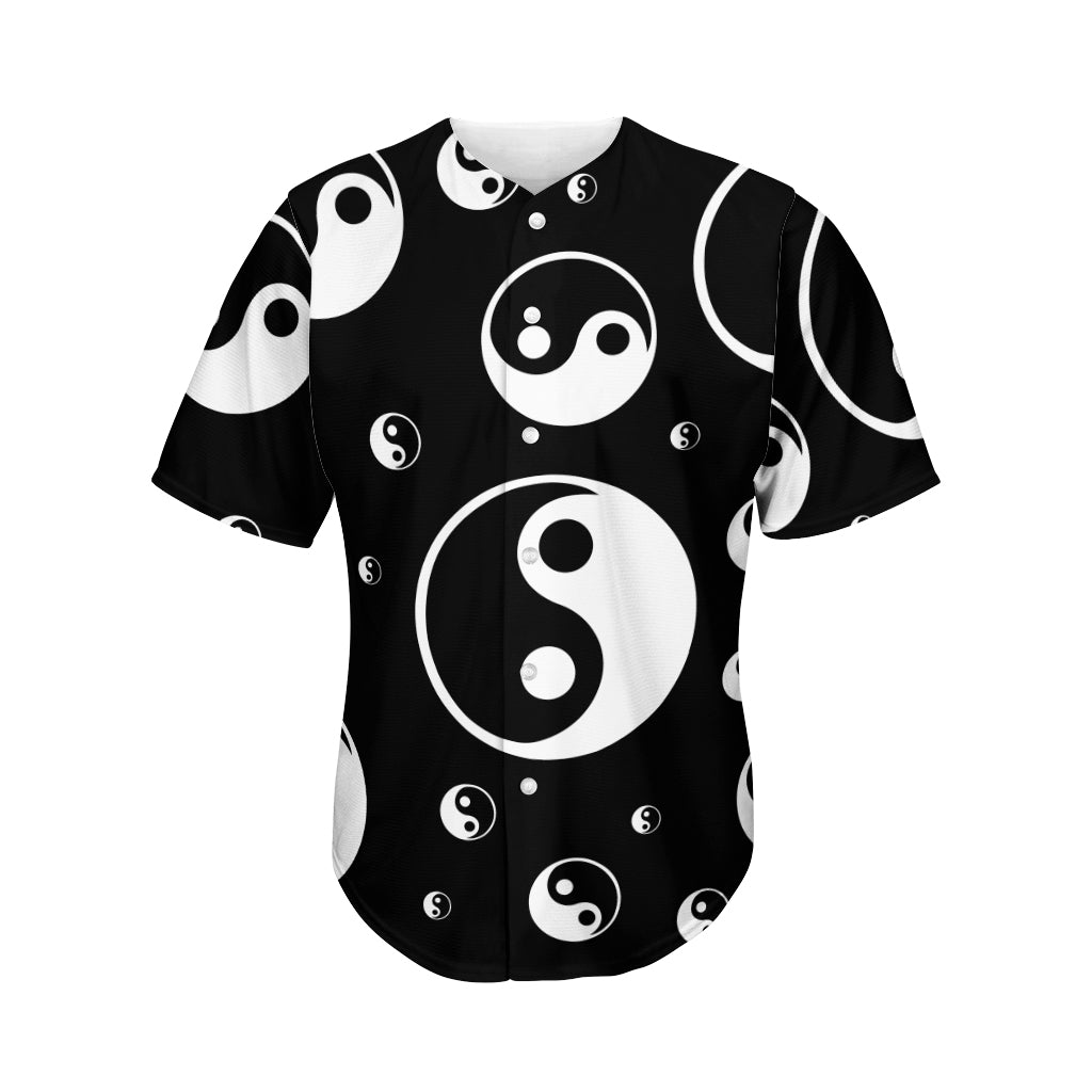 Black And White Yin Yang Pattern Print Men's Baseball Jersey