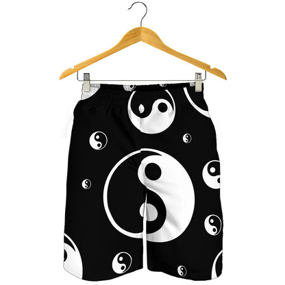 Black And White Yin Yang Pattern Print Men's Shorts