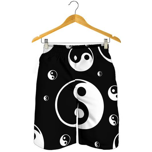 Black And White Yin Yang Pattern Print Men's Shorts