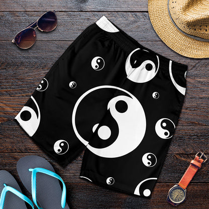 Black And White Yin Yang Pattern Print Men's Shorts