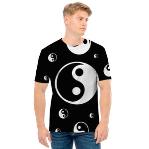 Black And White Yin Yang Pattern Print Men's T-Shirt