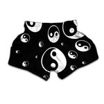 Black And White Yin Yang Pattern Print Muay Thai Boxing Shorts