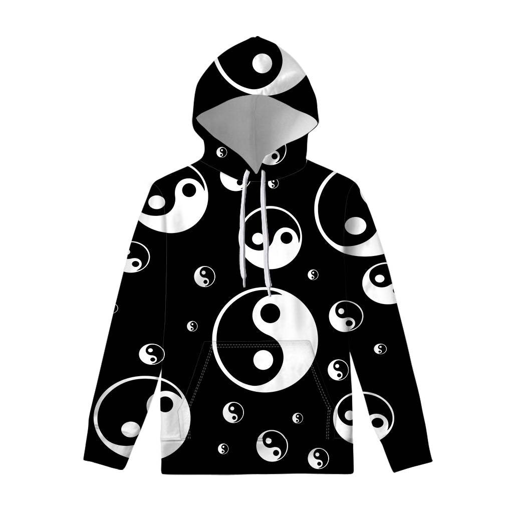 Black And White Yin Yang Pattern Print Pullover Hoodie