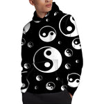 Black And White Yin Yang Pattern Print Pullover Hoodie