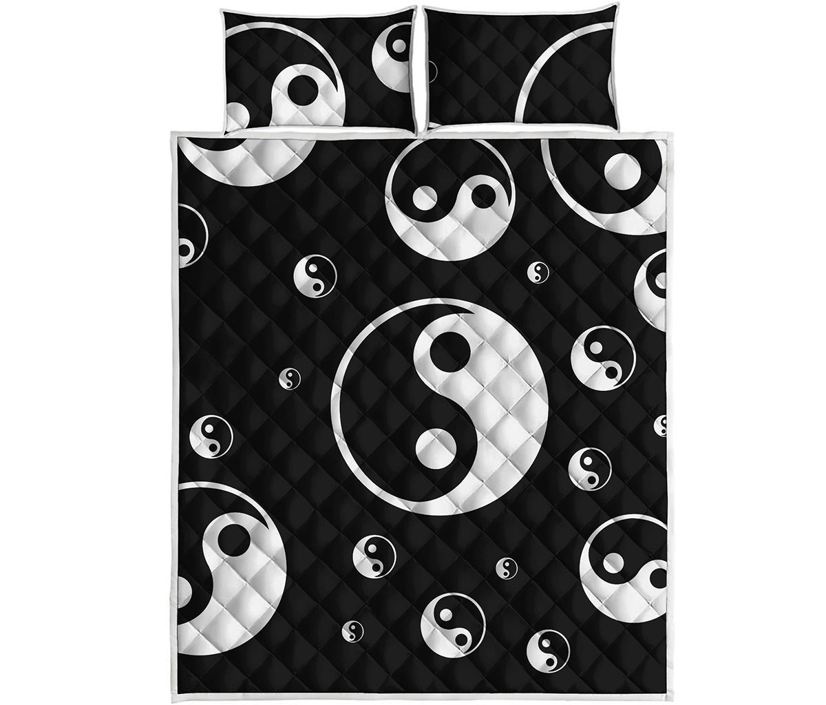 Black And White Yin Yang Pattern Print Quilt Bed Set