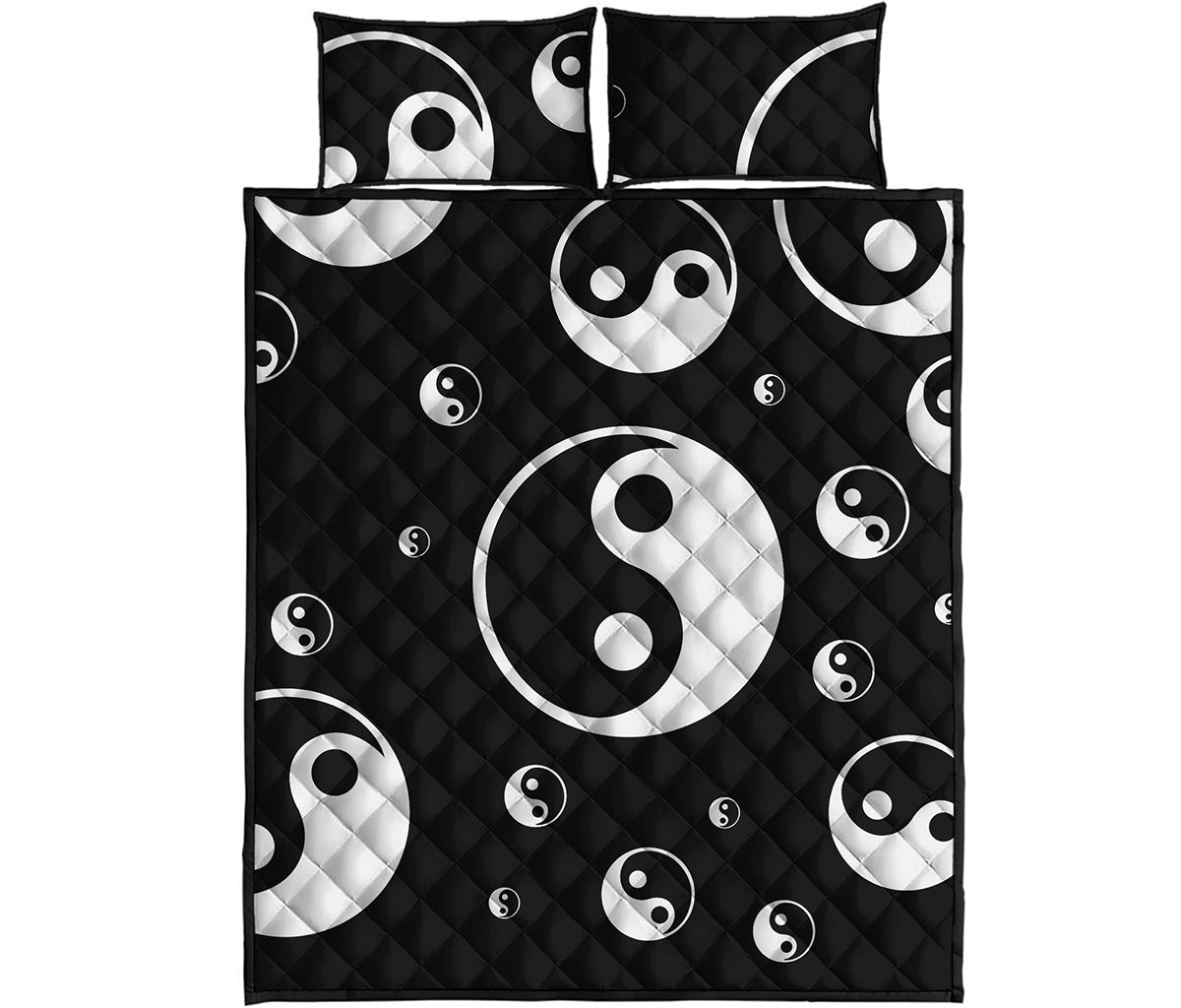 Black And White Yin Yang Pattern Print Quilt Bed Set