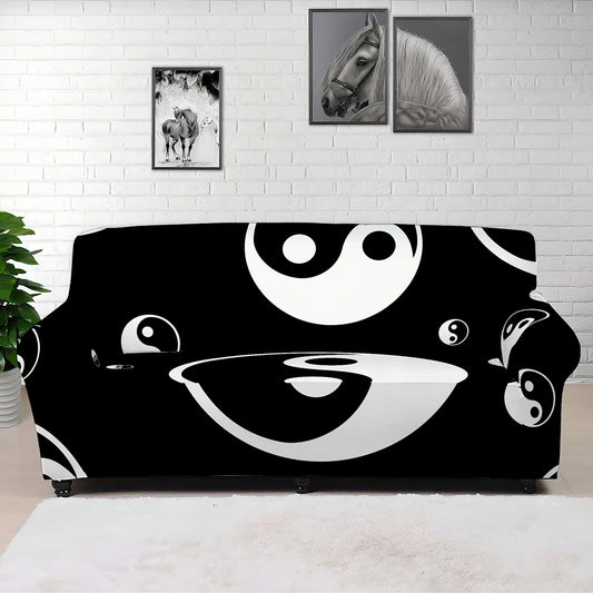 Black And White Yin Yang Pattern Print Sofa Cover