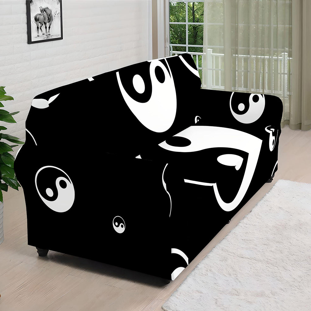 Black And White Yin Yang Pattern Print Sofa Cover
