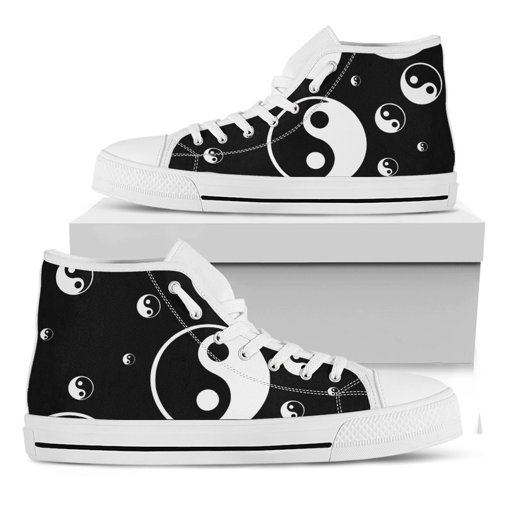 Black And White Yin Yang Pattern Print White High Top Shoes