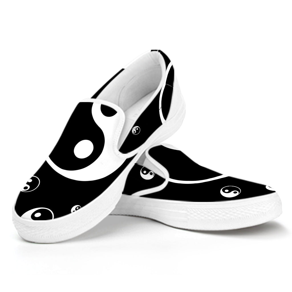 Black And White Yin Yang Pattern Print White Slip On Shoes
