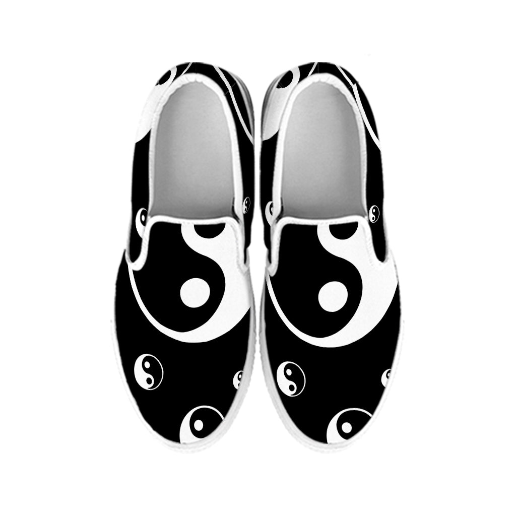 Black And White Yin Yang Pattern Print White Slip On Shoes