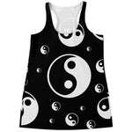 Black And White Yin Yang Pattern Print Women's Racerback Tank Top