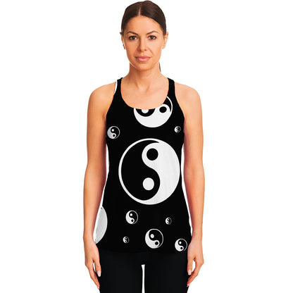 Black And White Yin Yang Pattern Print Women's Racerback Tank Top