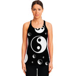 Black And White Yin Yang Pattern Print Women's Racerback Tank Top