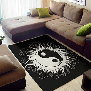 Black And White Yin Yang Sun Print Area Rug