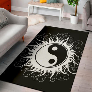 Black And White Yin Yang Sun Print Area Rug