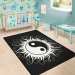 Black And White Yin Yang Sun Print Area Rug