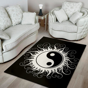 Black And White Yin Yang Sun Print Area Rug