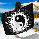 Black And White Yin Yang Sun Print Beach Sarong Wrap